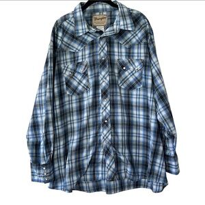 Men’s Wrangler Western Fashion Snap Shirt in Blue and White Plaid size 3X
